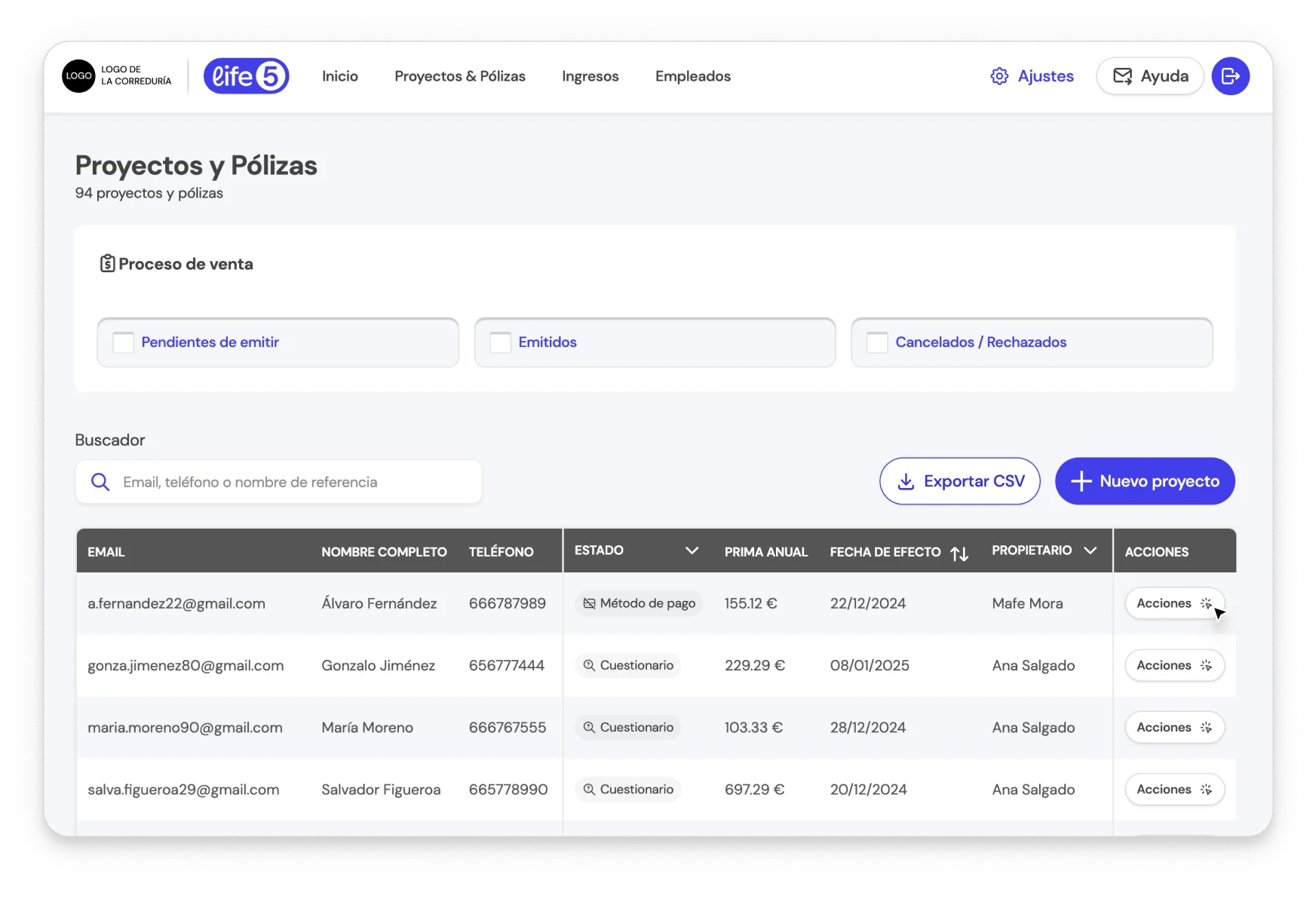 Paso 2: Despliega el menú de Acciones de la tabla del cliente específico que quieres recuperar.