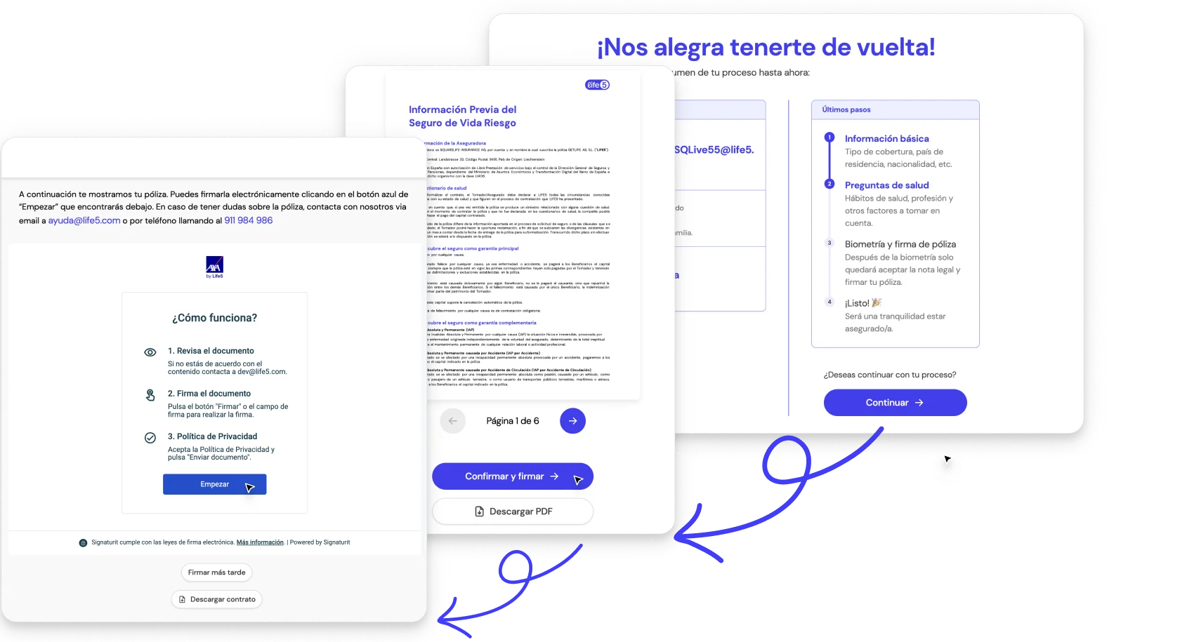 Paso 3: Indicaciones para continuar con el proceso de contratación tras omitir la biometría.
