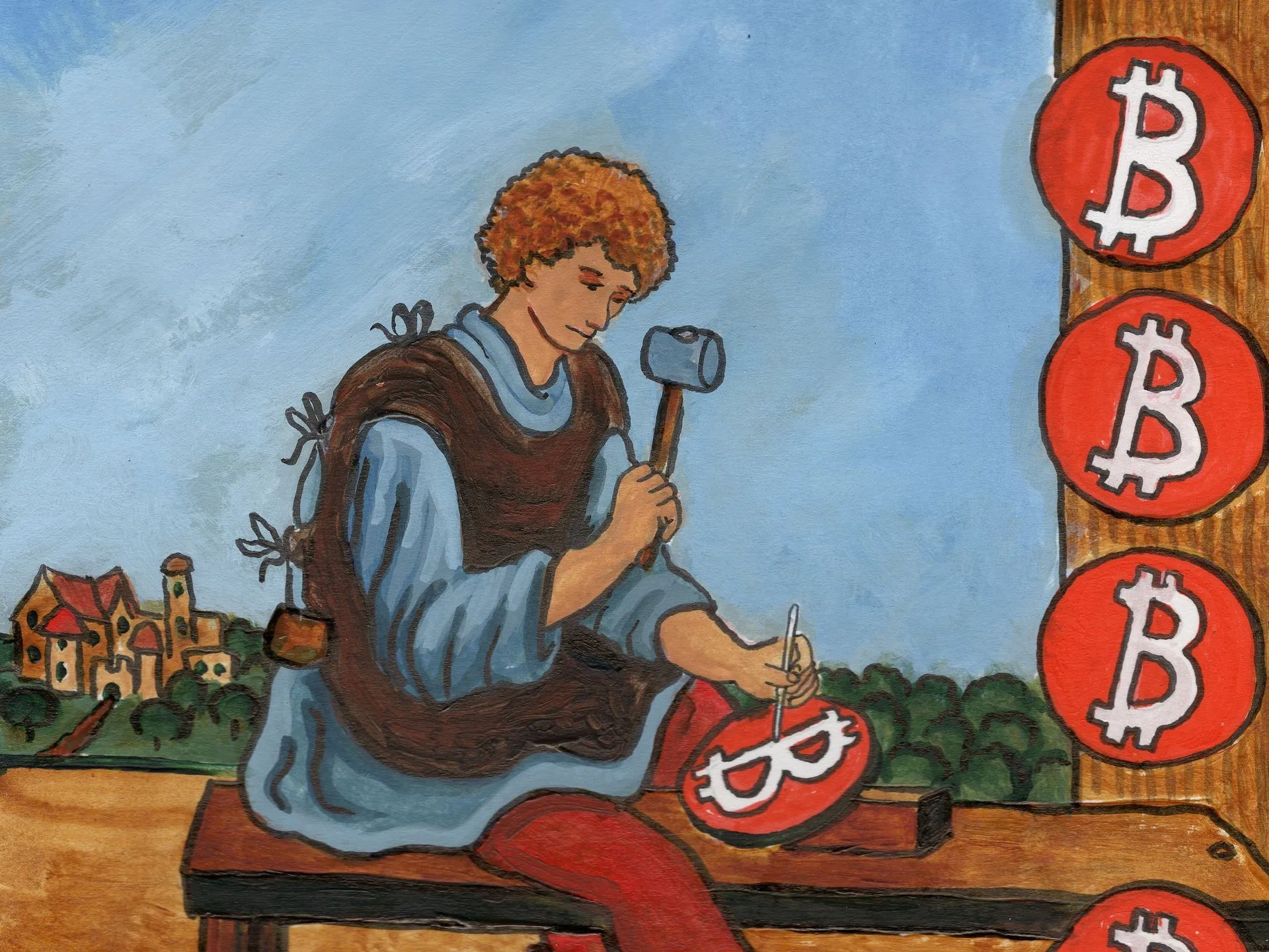 A tarot card painting featuring symbolic imagery like roses and swords
