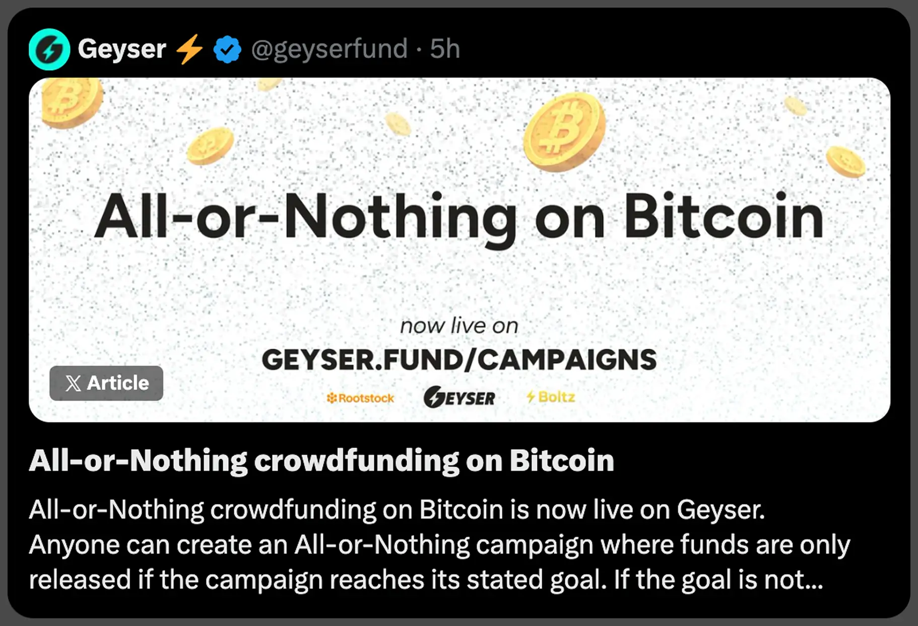Geyser | Bitcoin Crowdfunding Platform | Geyser