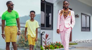 Okyeame Kwame twinning with his son in a new picture