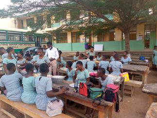 Oti Boateng students dine in the open as contractor abandons project