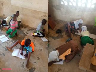 Peep the Sorry State of A School In the Volta Region As Students Study on the Ground with 'Borla' Littered Around them
