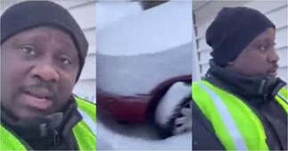 Dwefon snow nkoa: Ghanaian condemns misuse of money sent home as he struggles through snow to work ▷ Ghana news