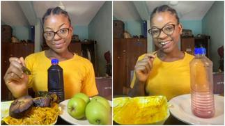 Lady finishes full plate of food, 2 slices of fish and big bottle of zobo, photos stir reactions ▷ Ghana news