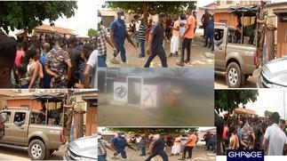 Otumfuo's shrine set on fire, police clash with angry youth as they nearly burnt palace