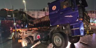 Cargo truck skids off flyover at Kwame Nkrumah Interchange