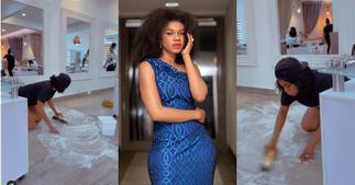 Becca: Singer Captured Scrubbing her Office by Herself in Video; Ghanaians hail her ▷ Ghana news