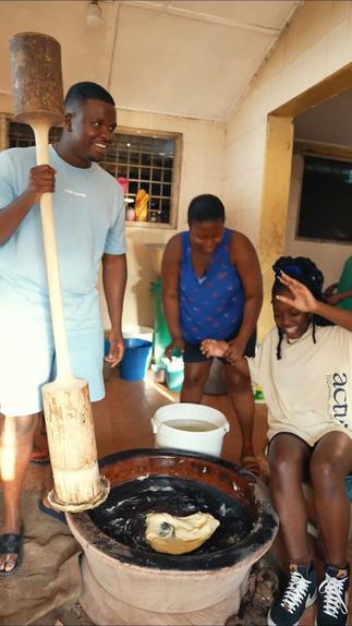 Michael Dapaah Suffers Waist Pain After Pounding Heavy Fufu in Ghana