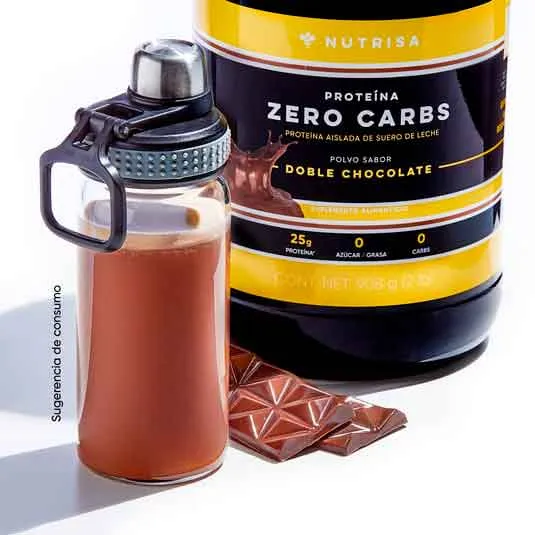 Proteína aislada Nutrisa zero carbs suero de leche sabor doble chocolate 908 g