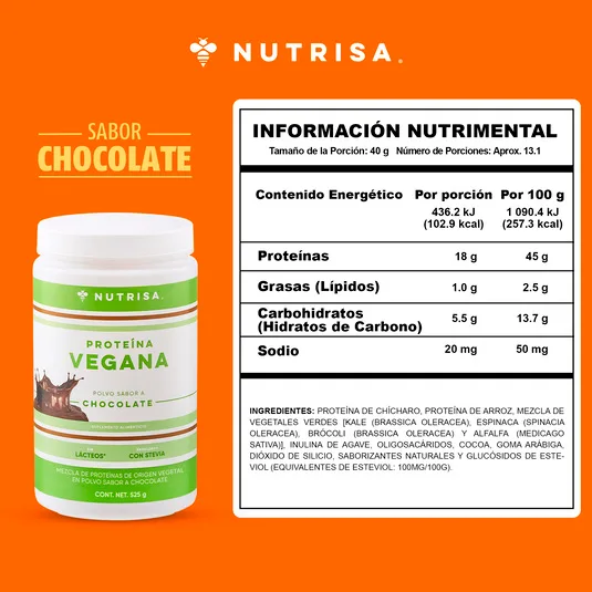 Proteína Vegana Nutrisa sabor chocolate 525 g