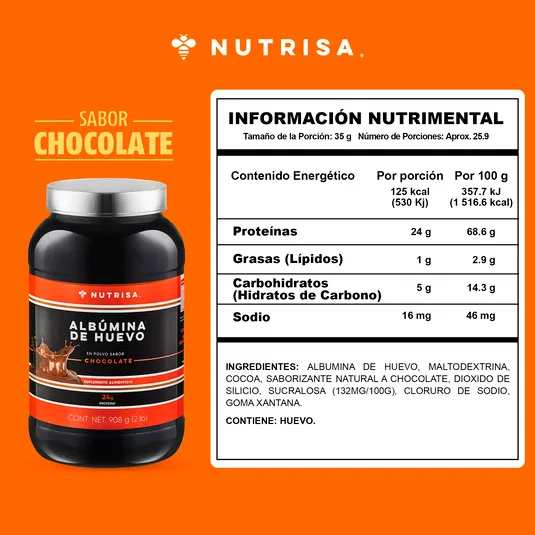 Proteína albúmina de huevo Nutrisa sabor chocolate 908 g