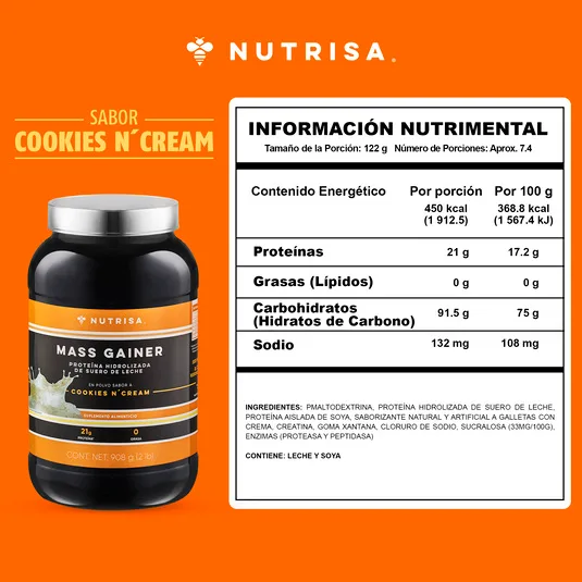 Proteína mass gainer Nutrisa sabor cookies and cream 908 g