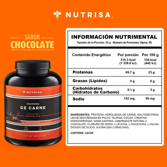 Proteína hidrolizada Nutrisa de carne sabor doble chocolate 1816 g