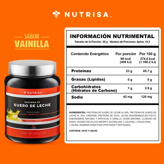 Proteína de suero de leche hidrolizada Nutrisa sabor vainilla francesa 500 g