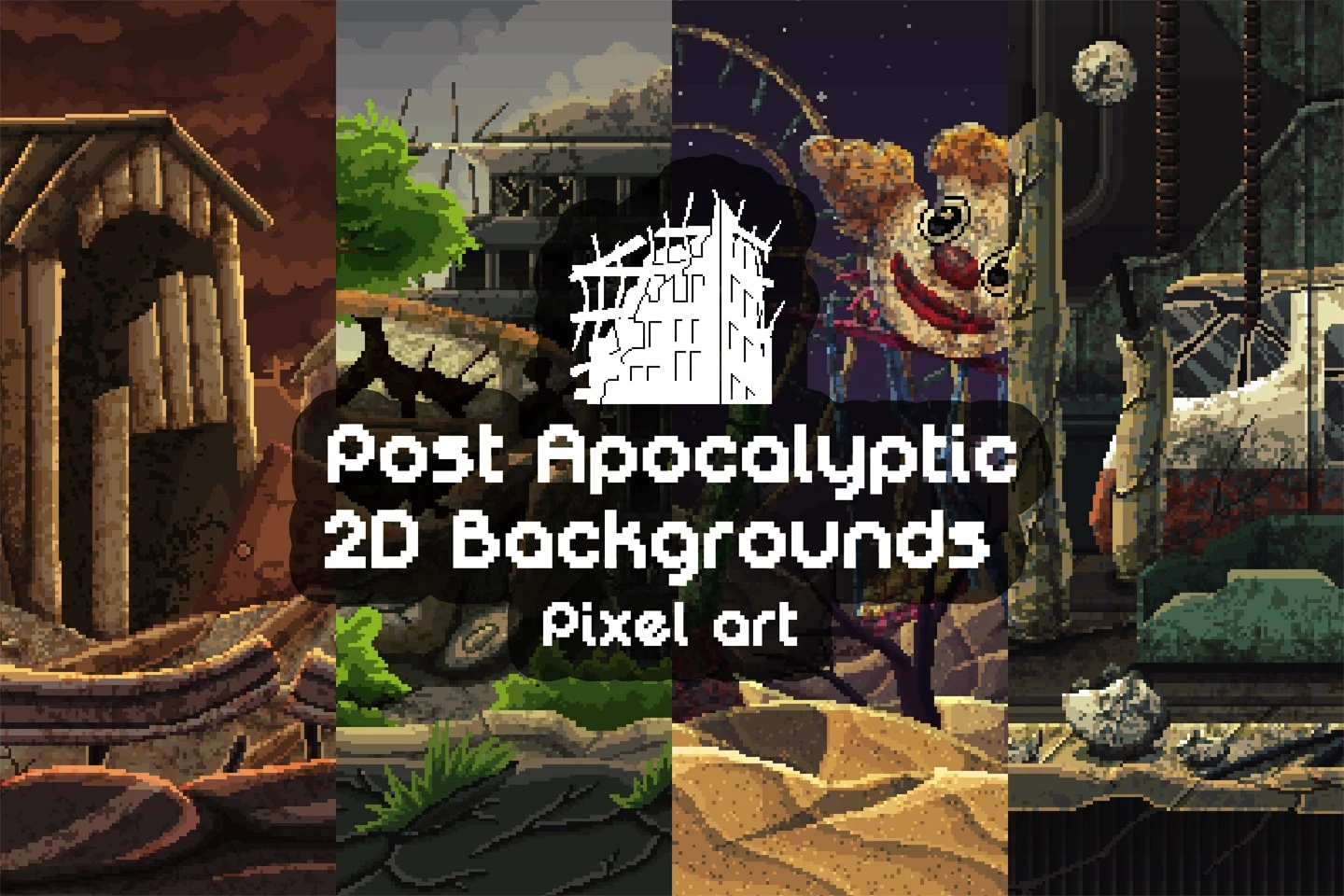Free Post Apocalyptic Pixel Art Game Backgrounds: Retro Cityscapes for Futuristic Dystopian Adventures