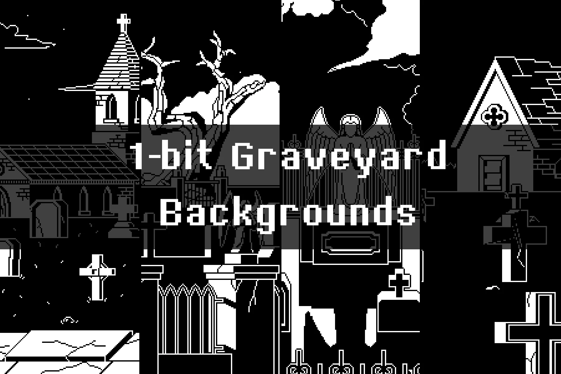 Free 1-bit Graveyard Pixel Art Backgrounds: Spooky Monochrome Sceneries for Indie Devs