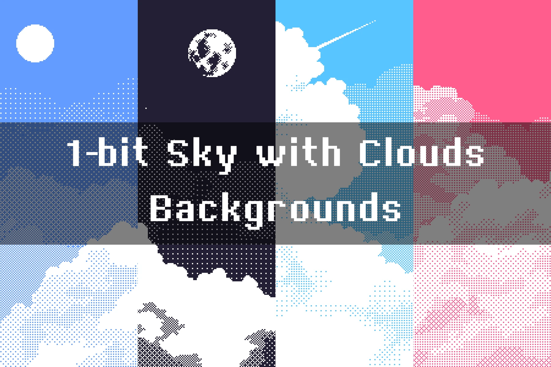 Free 1-bit Sky and Clouds Pixel Backgrounds: Retro Monochrome Aesthetics for Indie Games