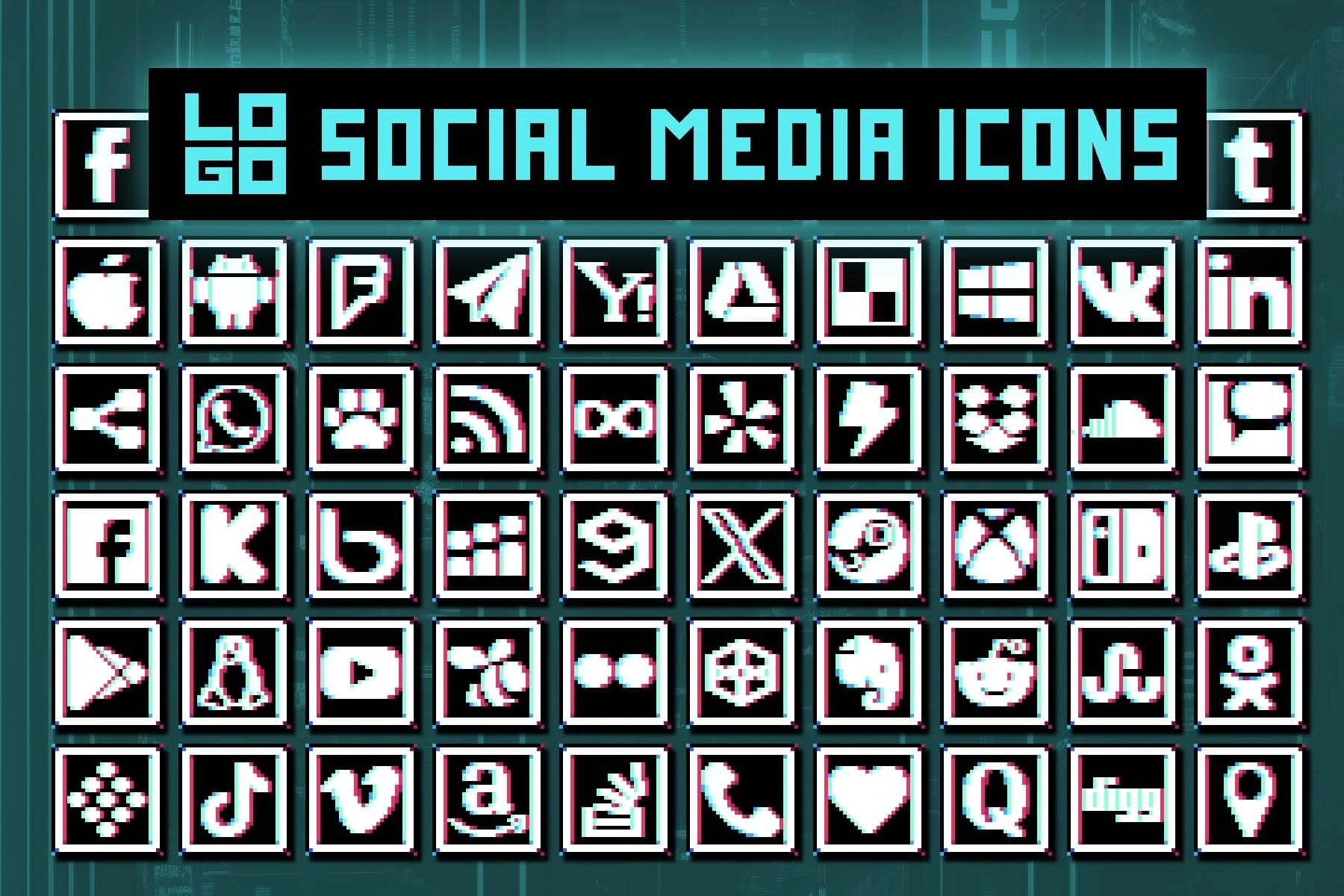 Free Social Media Icons Pixel Art Download: Cyberpunk UI Elements for Indie Devs