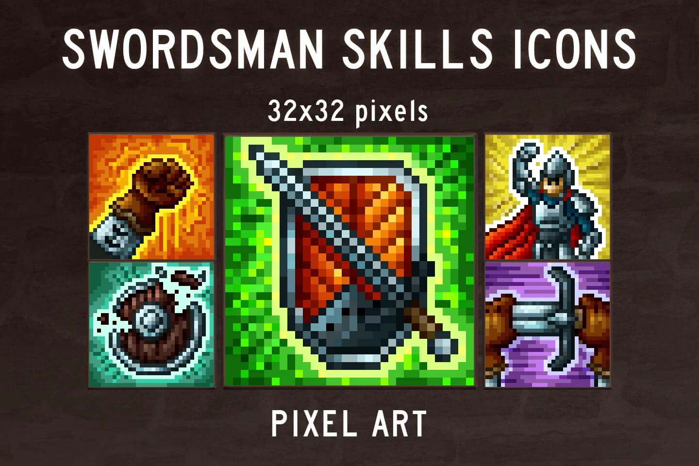 Free Swordsman Skills Pixel Art Icons: 32x32 Medieval RPG Abilities