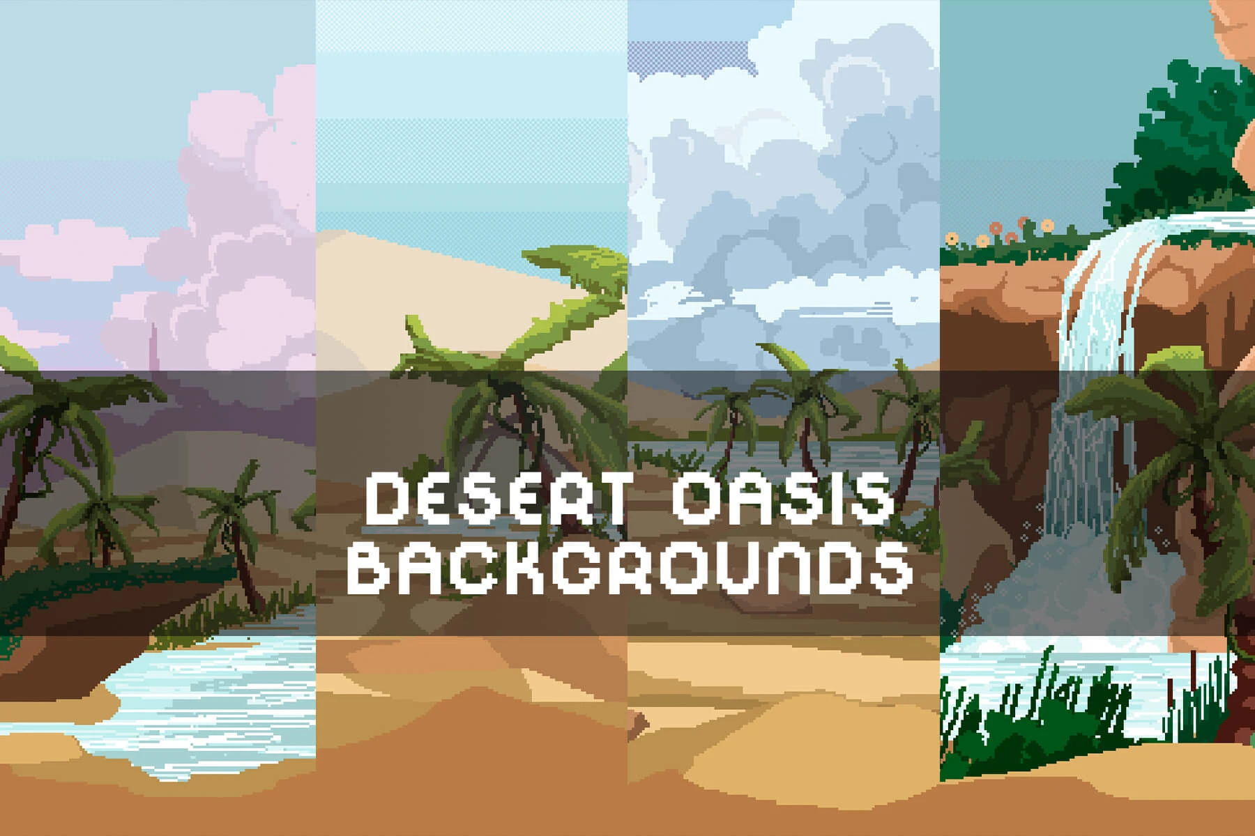 Free Desert Oasis Pixel Art Background Pack: Vibrant Sands and Lush Palms for Indie RPGs
