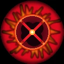 Pixel art firey crimson moon: A fiery celestial projectile burning through the night sky