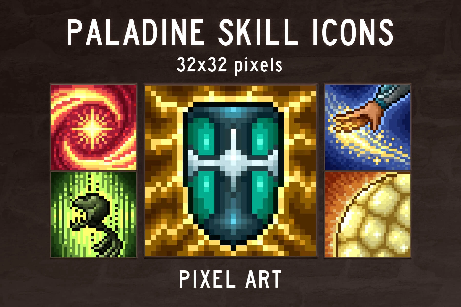Free Paladin Pixel Art Skill Icons Download: Holy Might in 32x32 Pixels