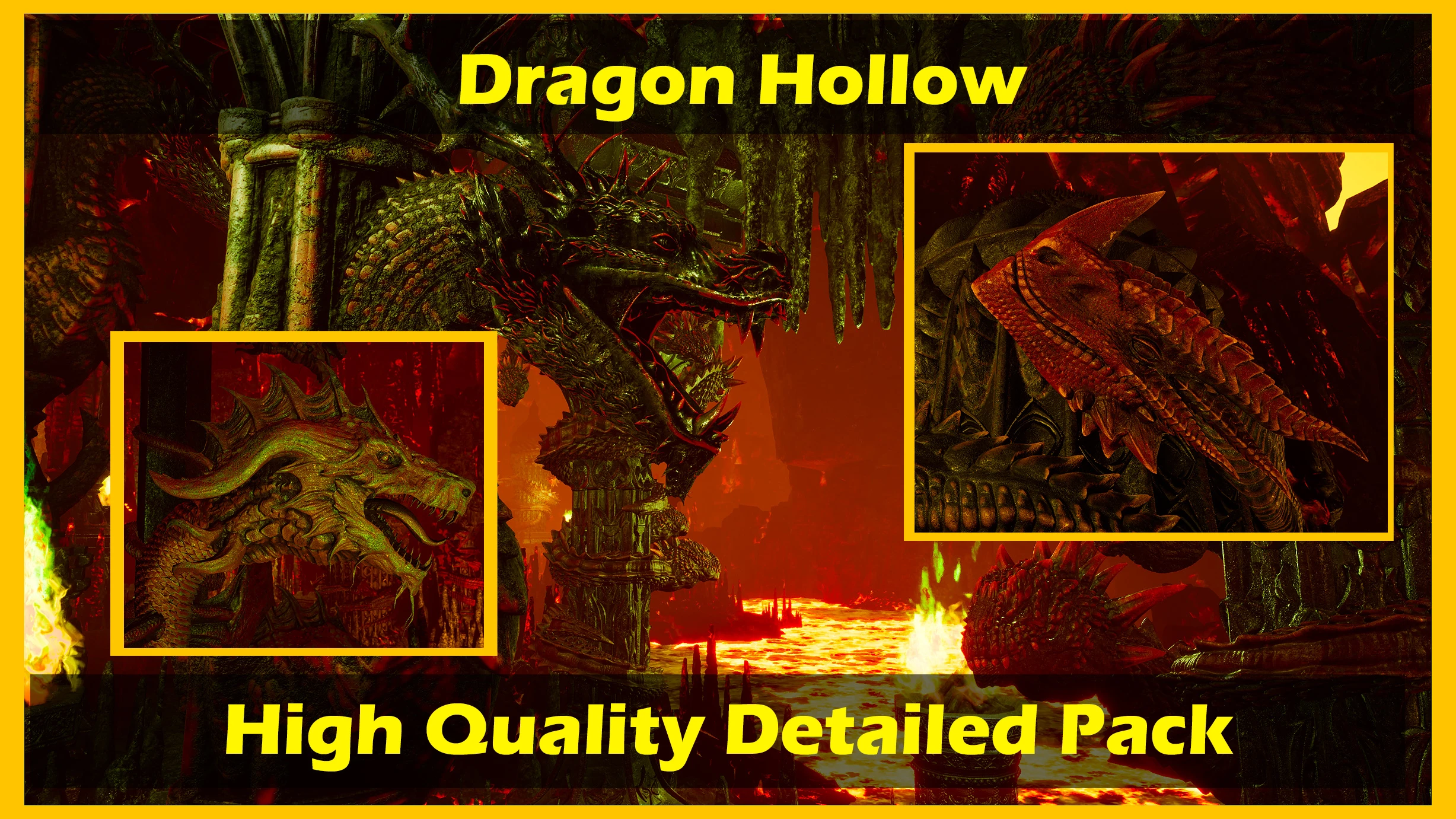 Dragon Hollow: Build Gothic fantasy realms with modular lava-infused ruins and dragon pillars