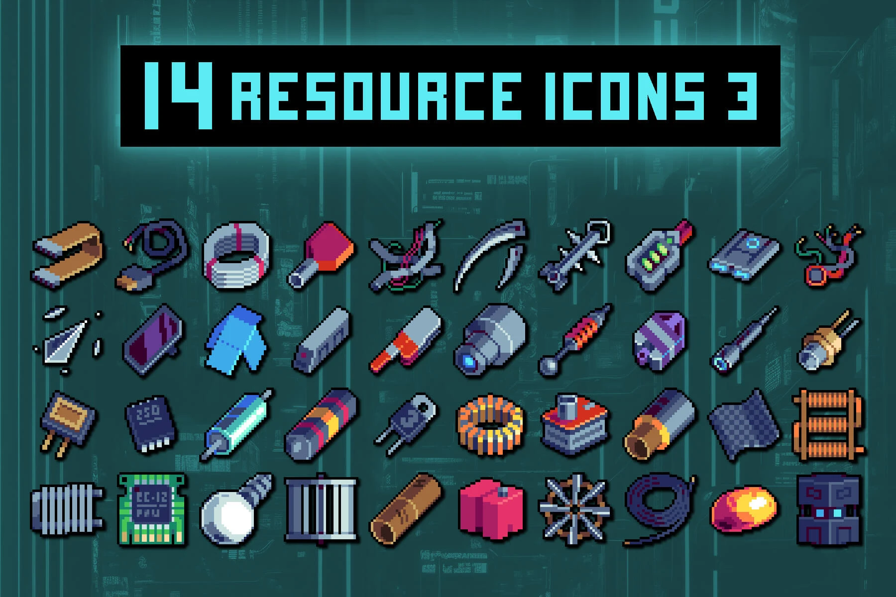 Free Cyberpunk Resource Pixel Art 32x32 Icons: Futuristic 32px Gear for Indie RPGs