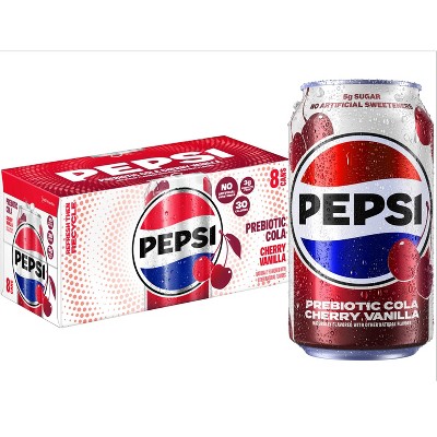 Pepsi Prebiotic Soda Cherry Vanilla - 8pk/12 fl oz Cans: Caffeinated