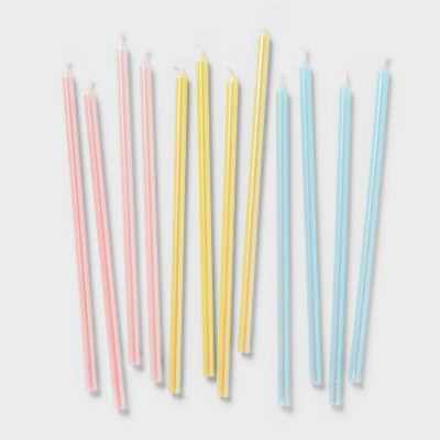 12pk Iridescent Birthday Cake Candles - Spritz™: Tall Long Sparkling Multicolor Wax, 5.875" Height