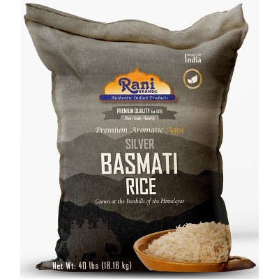 Silver White Basmati Rice Extra Long - 640oz (40lbs) Cloth Bag - Rani Brand Authentic Indian Products