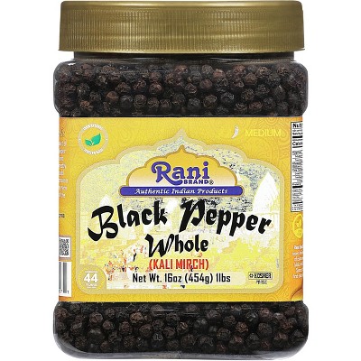 Black Pepper Whole (Peppercorns) - 16oz (1lb) 454g - Rani Brand Authentic Indian Products
