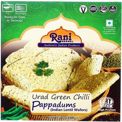 Pappadums Green Chilli Papad - 7oz (200g) - Rani Brand Authentic Indian Products