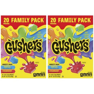 Fruit Gushers 2 Pack/16oz/20ct Each Fruit Snacks Strawberry/Tropical