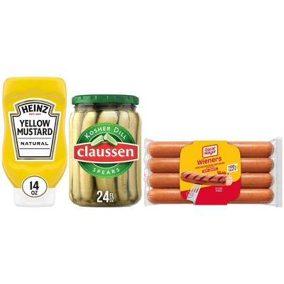 Heinz 14oz Yellow Mustard + Oscar Mayer 16oz/8ct Bun-Length Wieners Hot Dogs + Claussen 24 fl oz Dill Pickle Spears