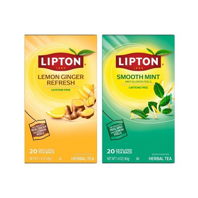 Lipton Herbal Tea Bags 20ct Lemon Ginger + 20ct Smooth Mint