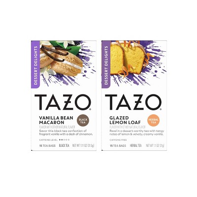 Tazo Dessert Delights Tea Bags 15ct Vanilla Bean Macaron Black Tea + 15ct Glazed Lemon Loaf Herbal Tea