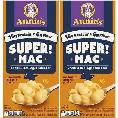 Annie's Protein Super! Mac Shells Organic Pasta with Real Aged Cheddar Mac and Cheese - 2 Pack/6oz Each
