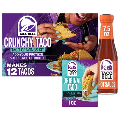 Taco Bell 1oz Original Seasoning + 7.5oz Hot Taco Sauce + 8.85oz/12ct Crunchy Taco Kit