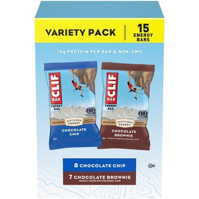 CLIF Bar Chocolate Chip and Chocolate Brownie Granola Protein Bar Variety Pack Made with Organic Oats - 10g Protein - 36oz/15pk