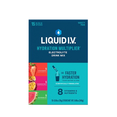 I.V. Hydration Multiplier Vegan Powder Electrolyte Supplements Variety Pack - Strawberry, Passionfruit, Watermelon - 15ct/0.56oz
