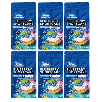 Java Factory Blueberry Shortcake Flavored Ground Coffee Bags,10 oz ea, 6 pack