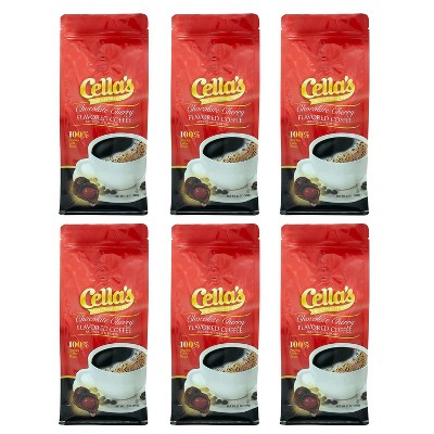 Cellas Chocolate Cherry Flavored,Medium Roast,Ground Coffee,12 oz Bag, 6 pack
