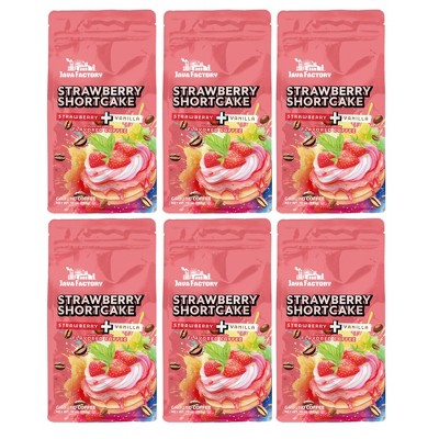 Java Factory Strawberry Shortcake Flavored Ground Coffee Bags, 10 oz each, 6 pack