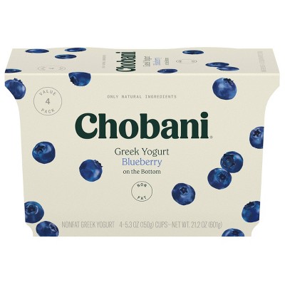 Chobani Blueberry on the Bottom Nonfat Greek Yogurt - 12g Protein 4ct/5.3oz Cups