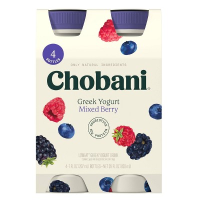 Chobani Low-Fat Greek Yogurt Drink Mixed Berry - 7 fl oz/4pk: 1% Milk Fat, 10g Protein