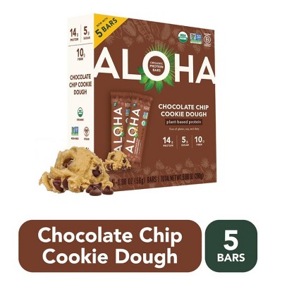 ALOHA Chocolate Chip Cookie Dough Plant-Based Protein Bars - 14g Protein - 9.88oz/5ct