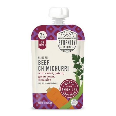 Serenity Kids World Explorer Grass Fed Beef Chimichurri with Organic Vegetables Baby Food Pouch - 3.5oz