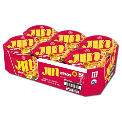 OTOKI Jin Ramen Spicy Flavor Bowl Noodles, Authentic Korean Instant Noodles, Rich and savory Beef Broth (3.88oz, Pack of 6)
